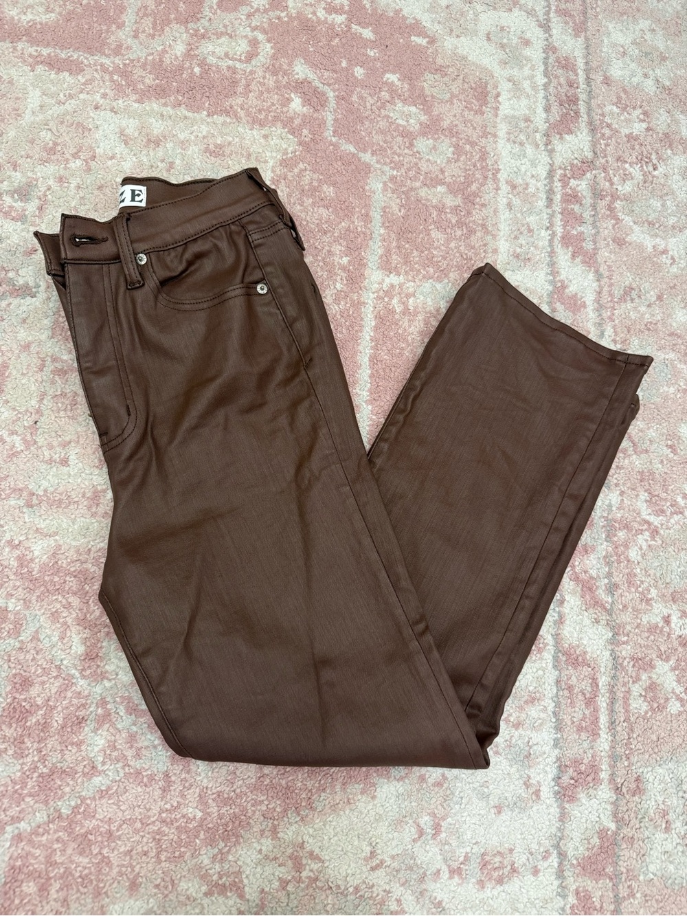 Women's Cropped Kick Flare Coated Pants in Chocolate Brown